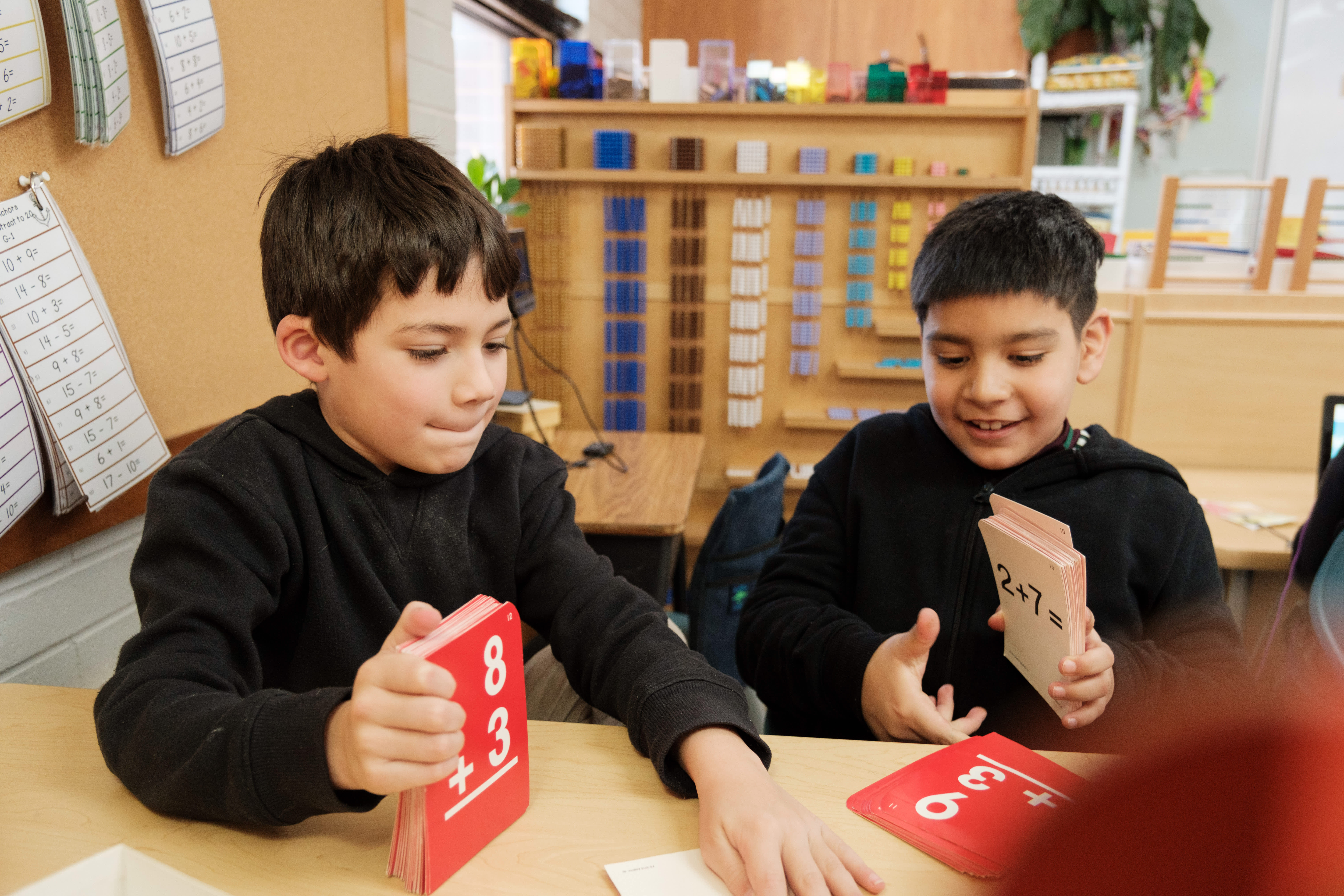 students work on math flash cards