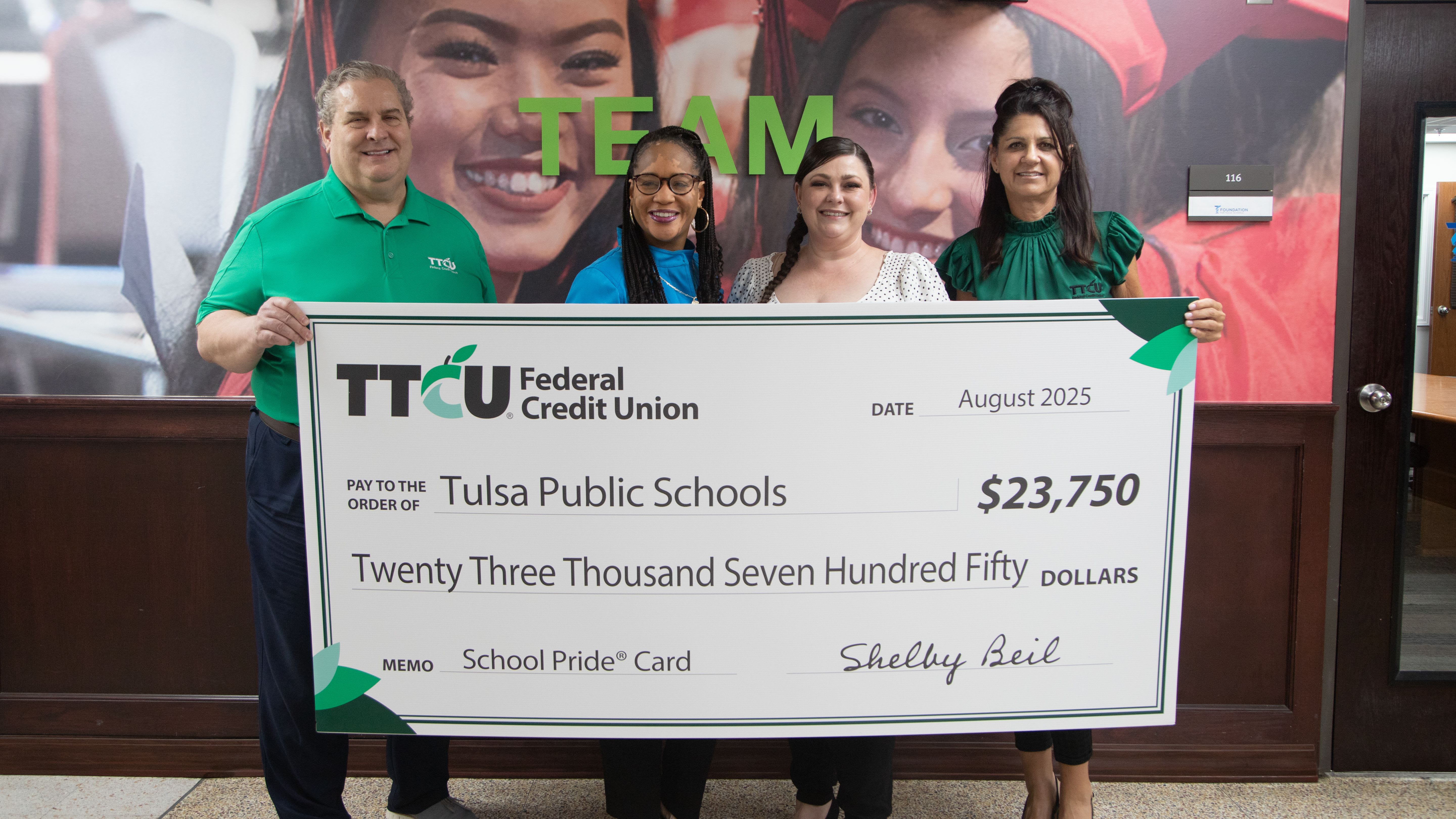 a check presentation from TTCU